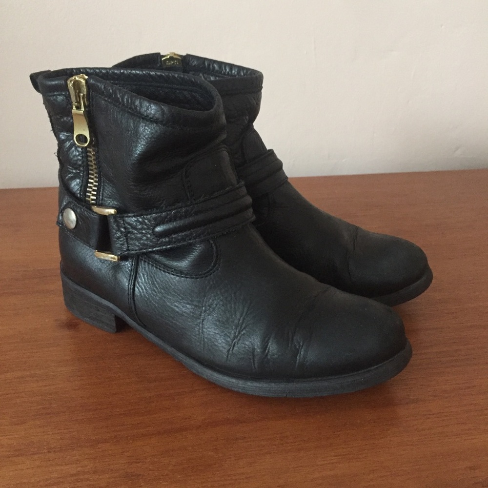 Minelli Womens Black Leather Zip Moto Ankle Boots